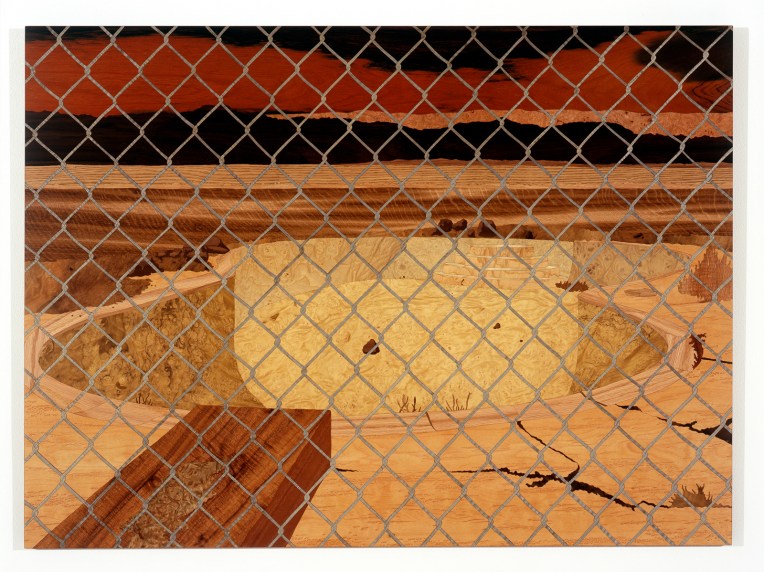 Chainlink, 2008, marquetry: wood veneer and shellac, 34 x 46 inches