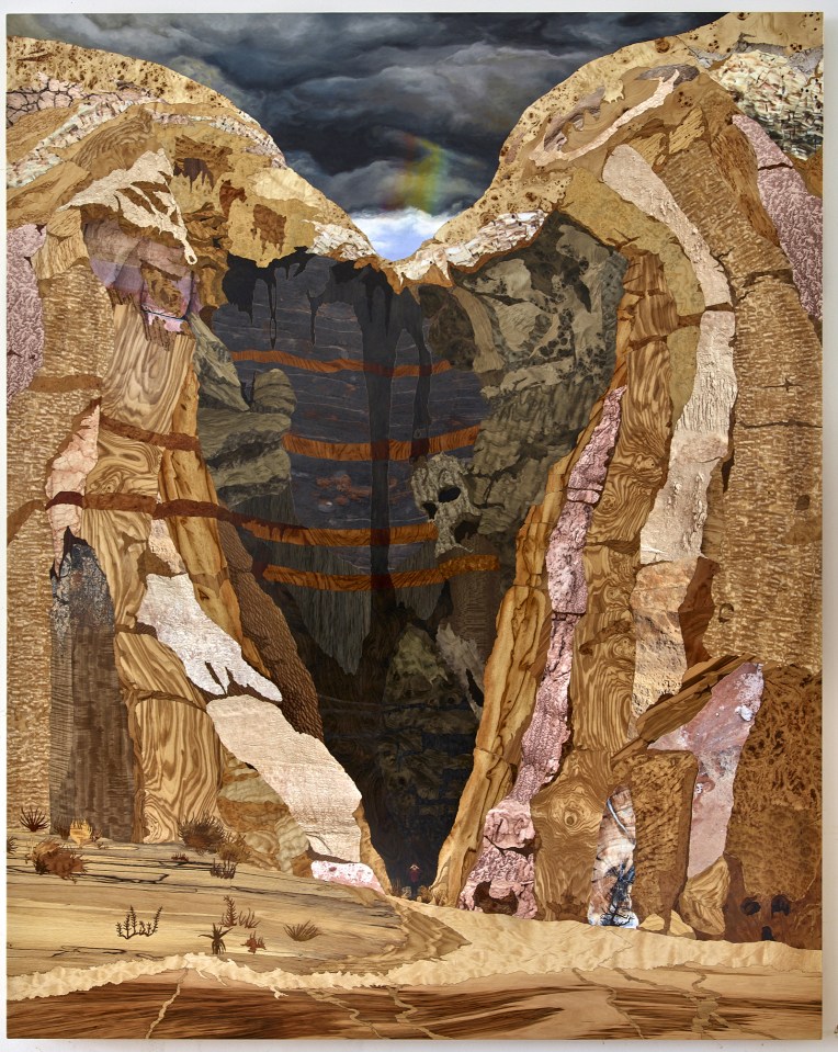 GSENM: Toadstools No. 1, 2019, marquetry hybrid on panel, 73 x 53 inches