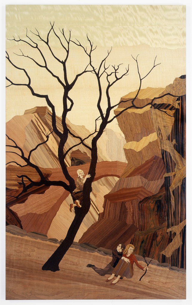 Redrock, 2006, marquetry: wood veneer and shellac, 77 x 47 inches