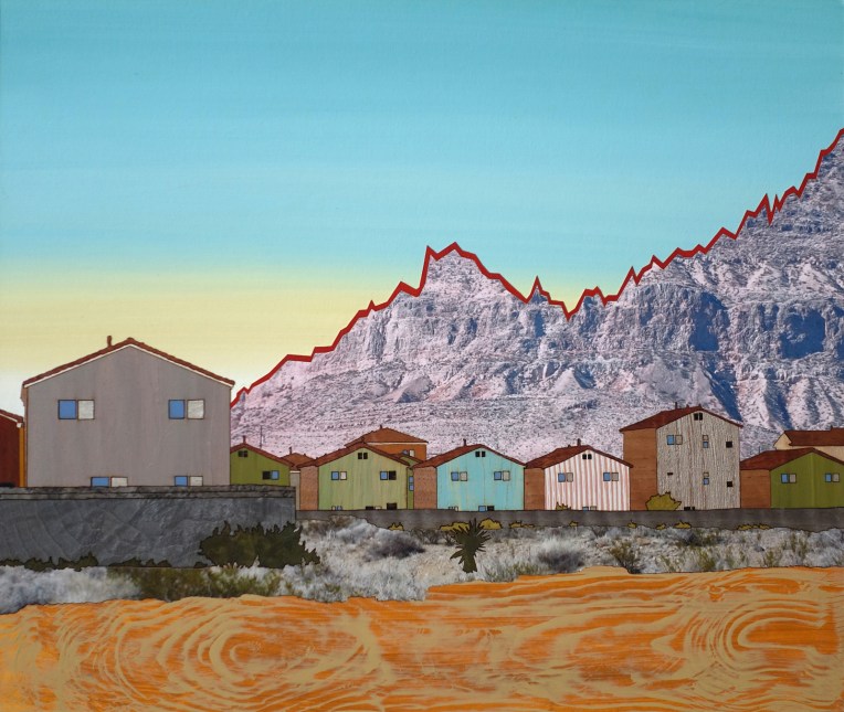 Reitscape:Purple Mountain, 2017, wood veneer, acrylic, archival inkjet on museum board, 15 x 18 inches