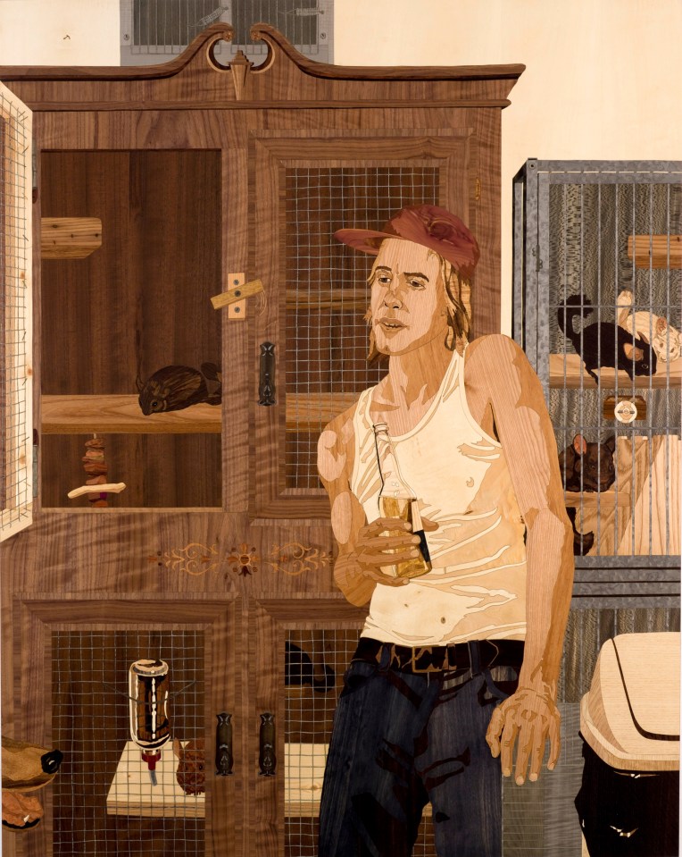 The Breeder, 2010, marquetry: wood veneer and shellac, 56 x 45 inches