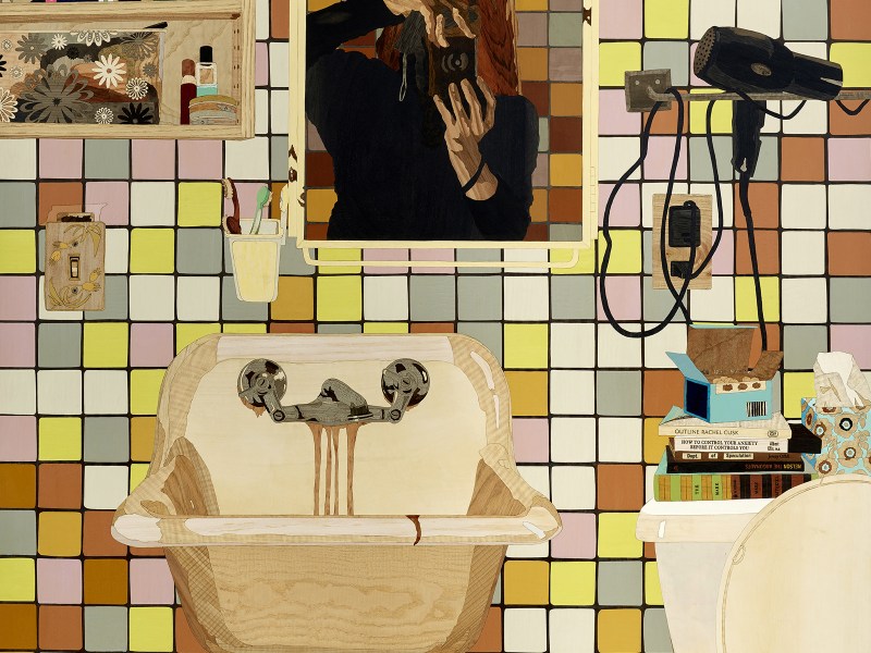 The Sum of It, 2017, marquetry hybrid on panel, 72 x 52 inches